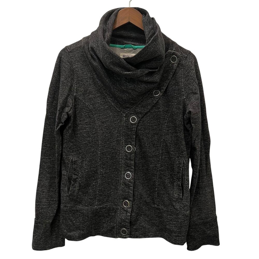 Brooklyn Industries Jacket Womens Medium Gray Funnel Neck Snap Front Knit